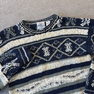 Vintage Cape Isle Knitters Sweater Hand Knit Blue White Men's Size M